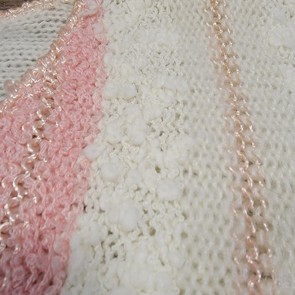 Liz Thomas Vintage Sweater Pink and White Bat Wing Style Sleeves Size L 90s - Picture 11 of 13